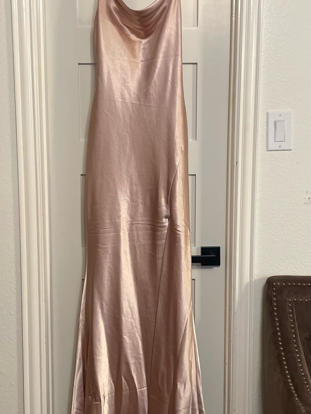 True decadence Satin Cowl Neck Slip Dress in Blush